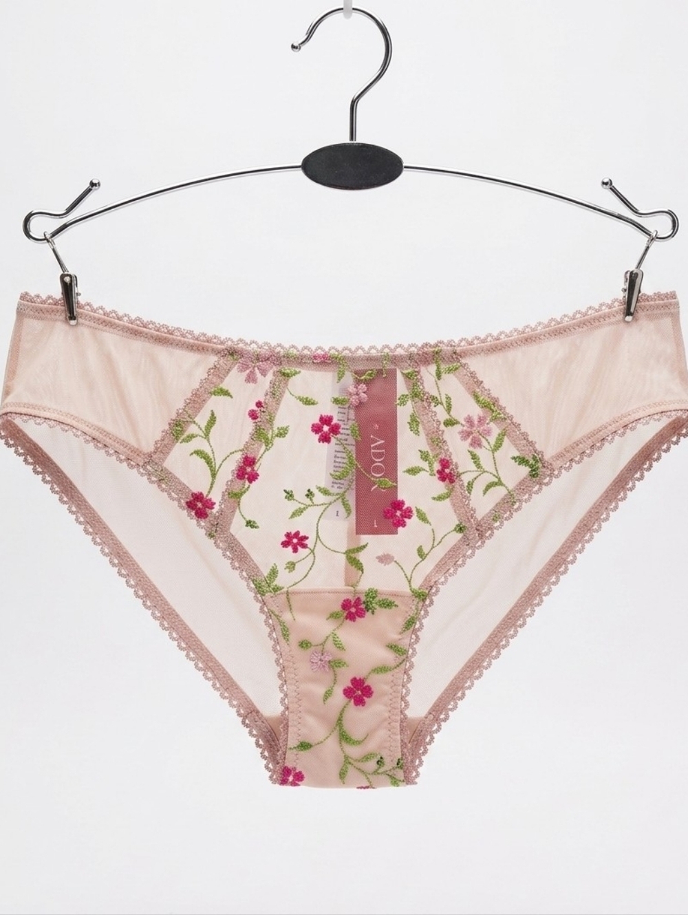 NWT ADORE ME Pink Floral Embroidered Sheer Bikini Briefs